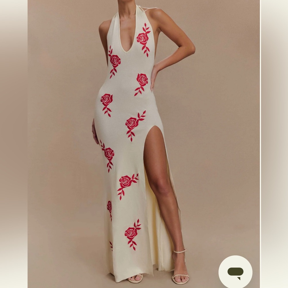 Meshki Cream and Red Backless Maxi Dress